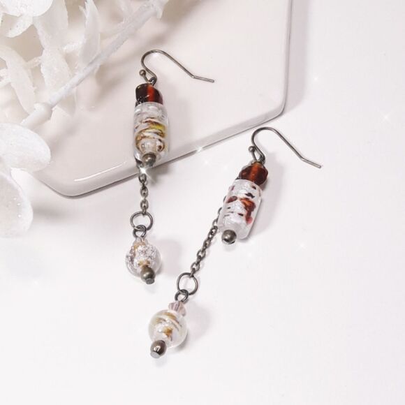 Boho Earrings  #014L Foil Glass umber crystals long bronze chain boho earrings - Picture 1 of 3